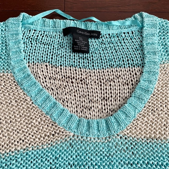 Women's Calvin Klein Jeans Striped Knitted Sweater Short Sleeve Top Medium/Large - Picture 5 of 12